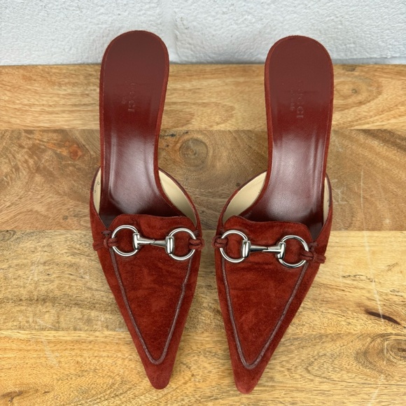 Gucci Red Leather Suede Kitten Heels Size 8 - Picture 5 of 13